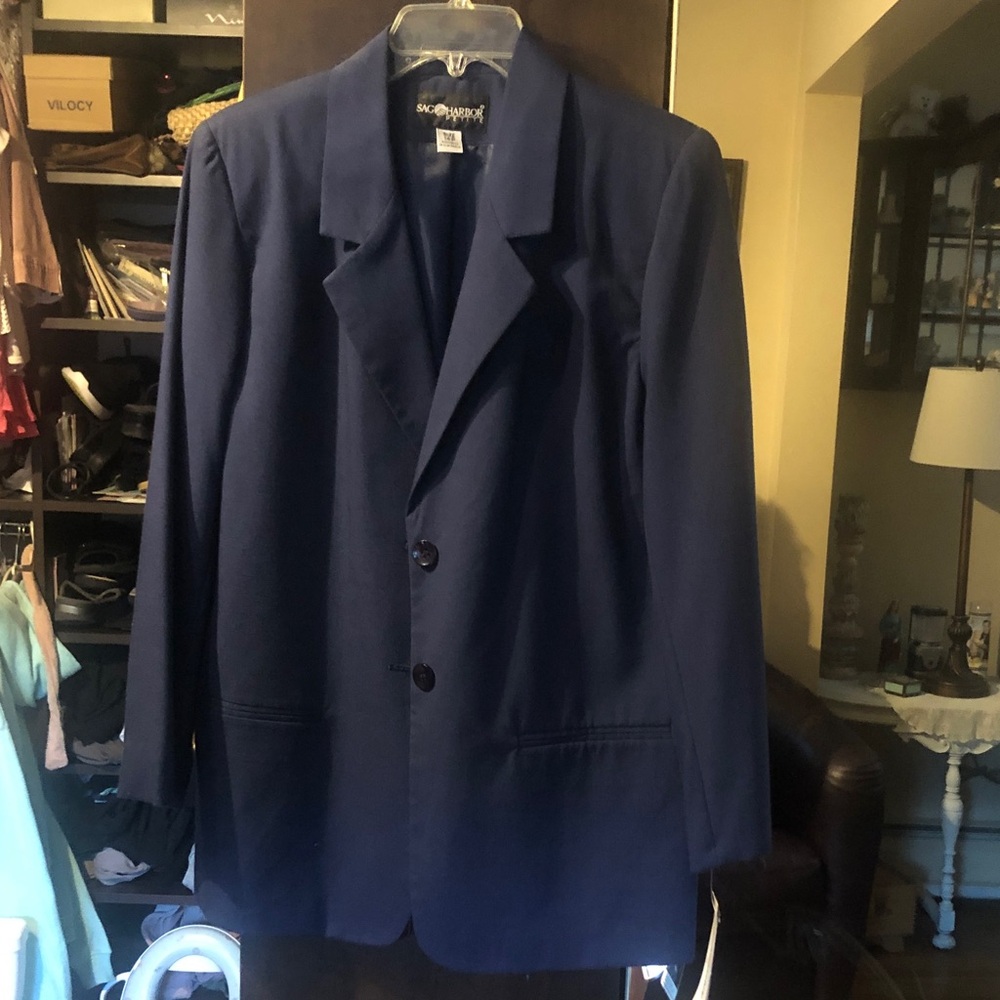 Sag Harbor Navy Blue Women's Two-Button Blazer